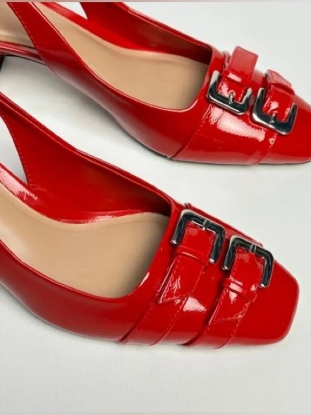 Zara Red Buckle Block Heel Slingback - Size 40 - Picture 3 of 8